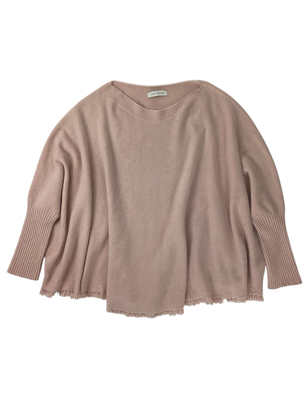 Jaki London Light Pink Sweater One Size Soft Knit Poncho Fringe Hem Longsleeve